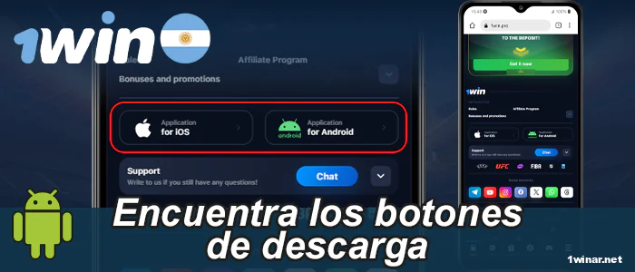 Ubique los botones de descarga en el pie