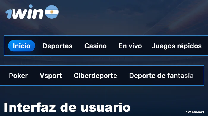 Interfaz de usuario de la aplicación 1win