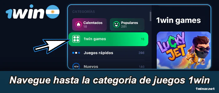 Navega hasta la categoría de 1win games